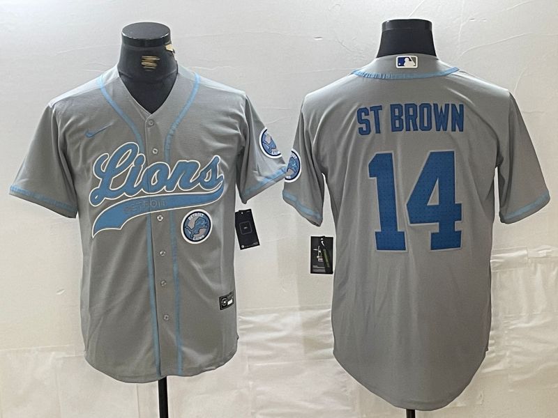 Men Detroit Lions #14 ST Brown Grey Joint Name 2024 Nike Limited NFL Jersey style 6->detroit lions->NFL Jersey